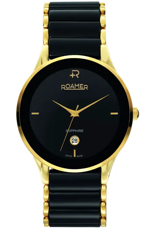 Roamer Ceraline Saphira Men's Quartz Watch with Black Dial Analogue Display and Black Stainless Steel Bracelet 677972 48 55 60