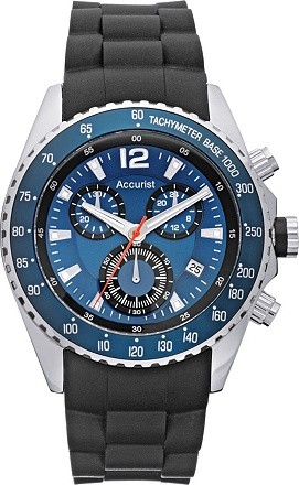 Accurist Mens Quartz Watch With Blue Dial Analogue Chronograph Display And Black Silicon Strap MS710N
