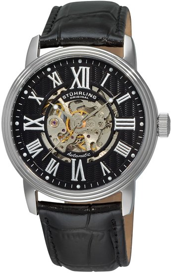 Stuhrling Original Classic Delphi Venezia Men's Automatic Watch with Black Dial Analogue Display and Black Leather Strap 1077.33151