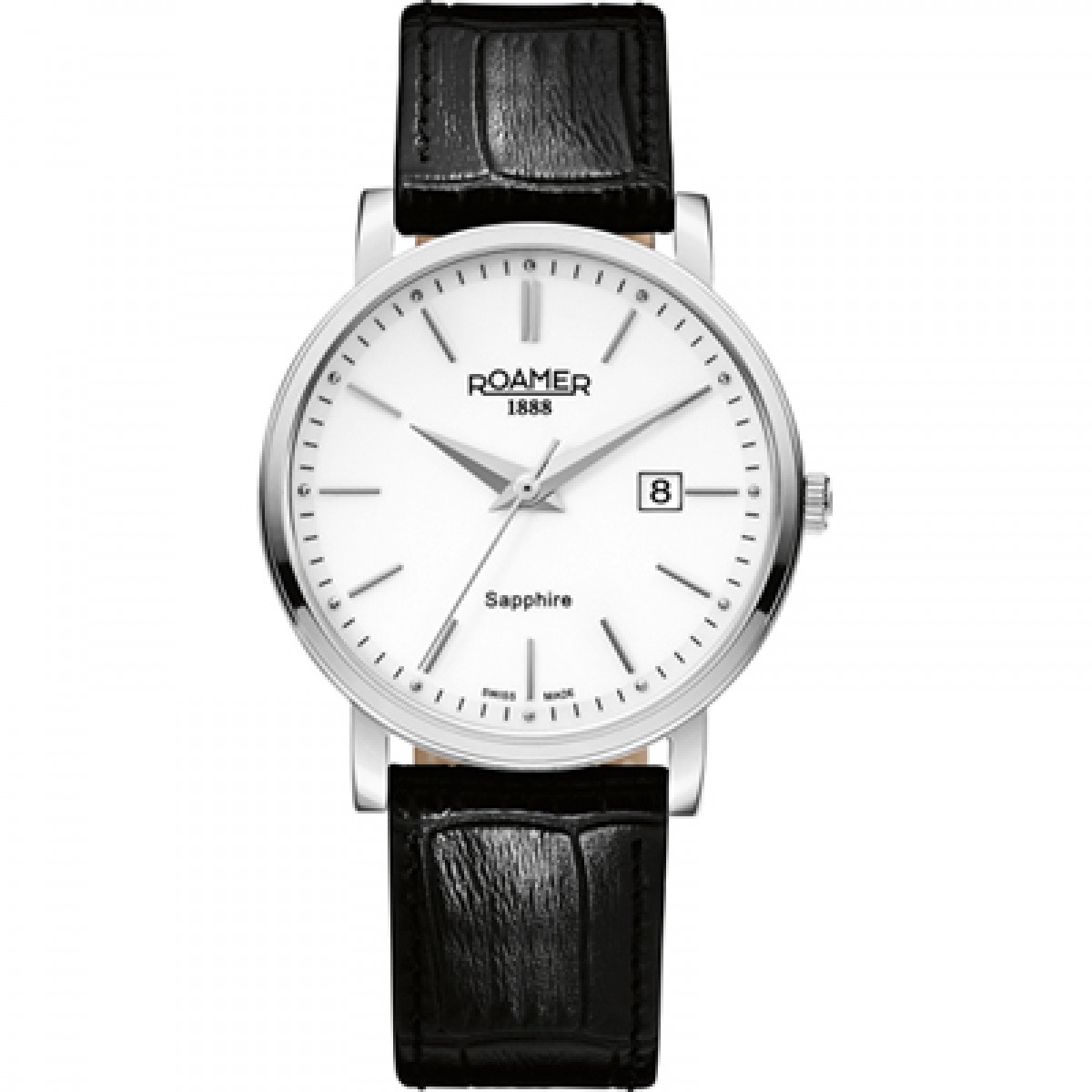 Roamer of Switzerland Classic Line Men's Quartz Watch with White Dial Analogue Display and Black Leather Strap 709856 41 25 07