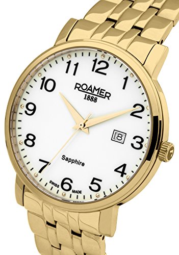 Roamer Classic Line Men's Quartz Watch with White Dial Analogue Display and Gold Stainless Steel Bracelet 709856 48 26 70