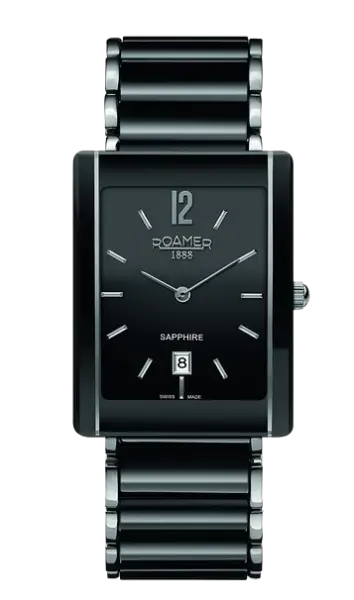 Roamer of Switzerland Ceraline Saphira Square Men's Quartz Watch with Black Dial Analogue Display and Black Ceramic Bracelet 690856 41 54 60