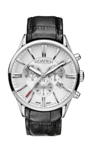 Roamer Superior Men's Quartz Watch with Silver Dial Chronograph Display and Black Leather Strap 508837 41 15 05