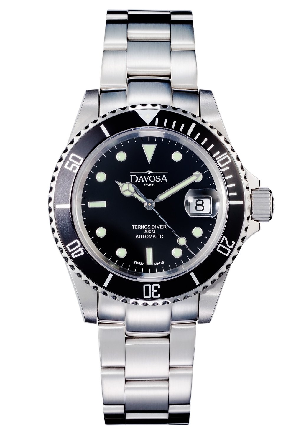 Davosa Ternos Diver Men's Automatic Watch with Black Dial Analogue Display and Silver Stainless Steel Bracelet 16155550