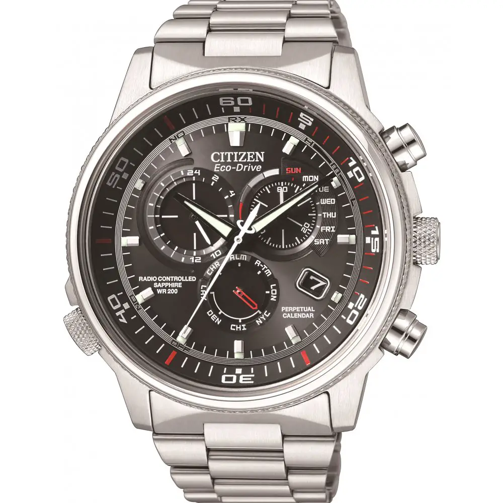 Citizen Watch Nighthawk A.T. Men's Quartz Watch with Grey Dial Analogue Display and Silver Stainless Steel Bracelet AT4110-55E
