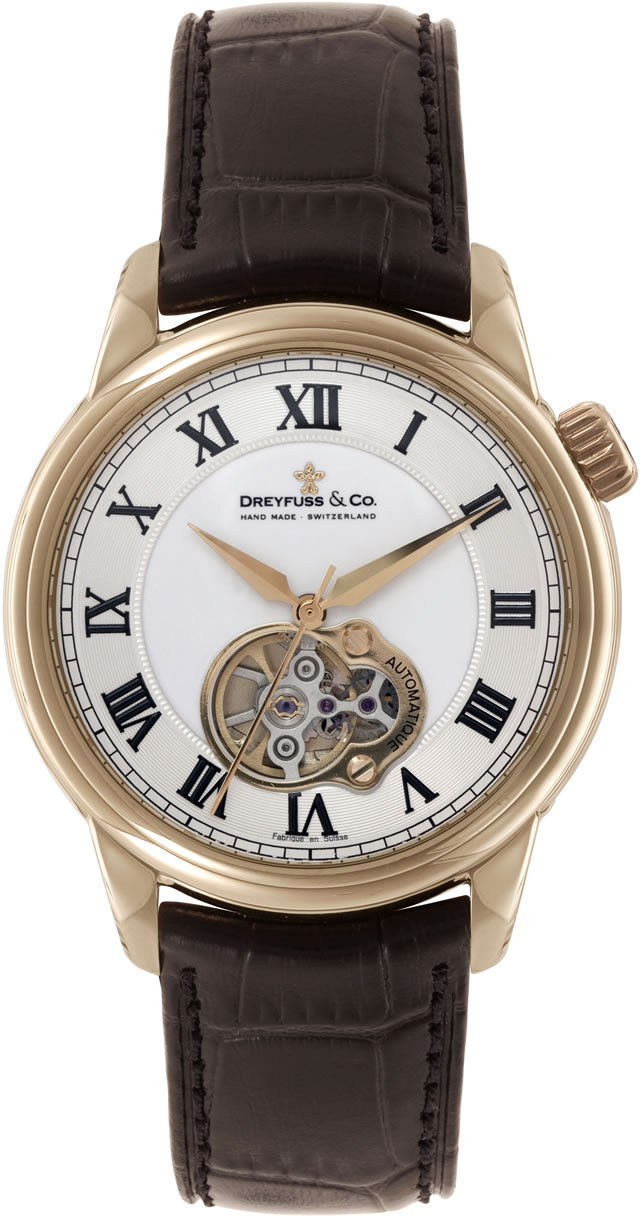 Dreyfuss DGS00093/01 42mm Automatic Gold Plated Stainless Steel Case Brown Calfskin Synthetic Sapphire Men's Watch
