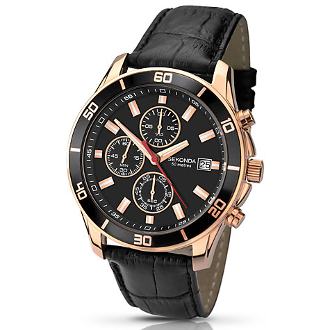 Sekonda Men's Quartz Watch with Black Dial Chronograph Display and Black Leather Strap 1051.27