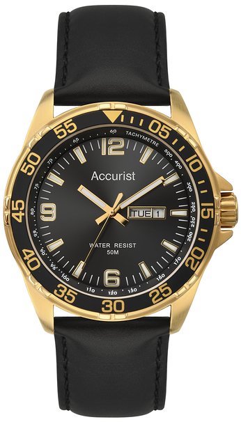Accurist Men's Quartz Watch with Black Dial Analogue Display and Black Leather Strap MS1044B