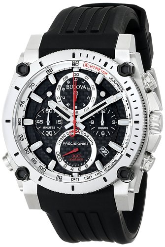 Bulova Precisionist Men's UHF Watch with Black Dial Analogue Display and Black Rubber Strap 98B172