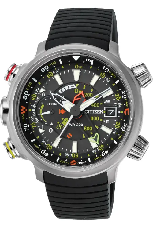 Citizen Promaster Altichron Men's Quartz Watch with Black Dial Analogue Display and Black PU Strap BN4020-05E