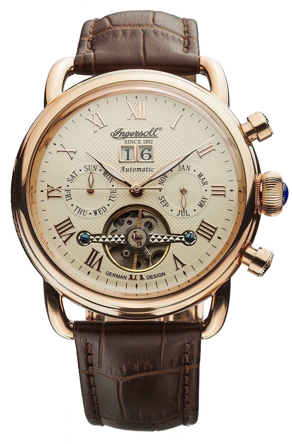 Ingersoll Unisex Automatic Watch with Beige Dial Analogue Display and Brown Leather Strap IN1810CR