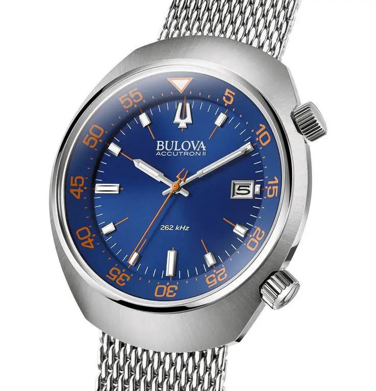 Bulova Accutron II Men's UHF Watch with Blue Dial Analogue Display and Silver Stainless Steel Bracelet 96B232