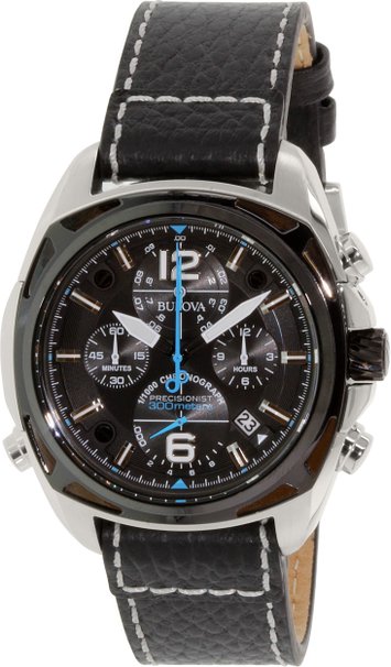 Bulova Precisionist Men's UHF Watch with Black Dial Analogue Display and Black Leather Strap 98B226