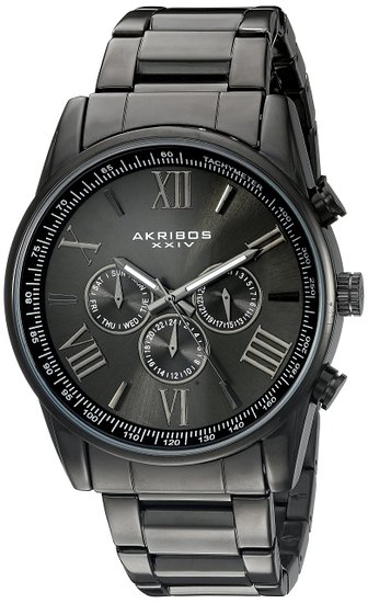 Akribos XXIV AK736BK 45mm Metal Case Black Steel Bracelet Synthetic Sapphire Men's Watch
