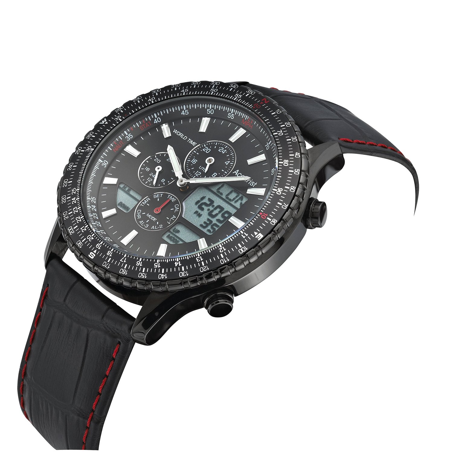 Accurist Men's Quartz Watch with Black Dial Chronograph Display and Black Leather Strap MS1036BB