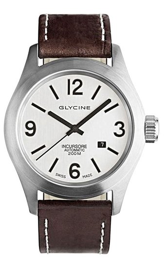 Glycine Incursore Automatic Stainless Steel Mens Strap Watch Silver Dial Calendar 3874.11-LB