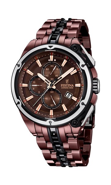 Festina Limited Edition Chrono Bike 2015 Men's Quartz Watch with Brown Dial Chronograph Display and Brown Stainless Steel Plated Bracelet F16883/1