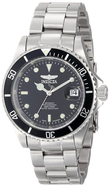 Invicta Pro Diver Men's Automatic Watch with Black Dial Analogue display on Silver Stainless Steel Bracelet 9937OB