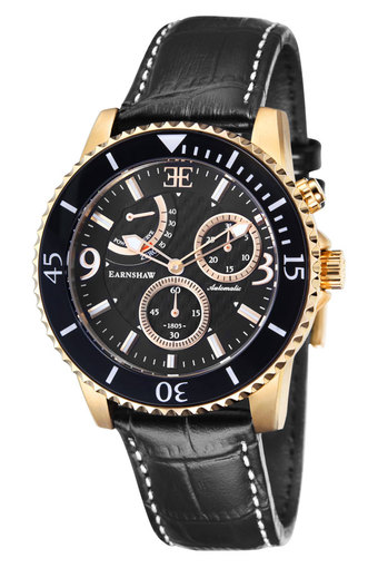 Thomas Earnshaw Admiral Men's Automatic Watch with Black Dial Analogue Display and Black Leather Strap ES-8008-04
