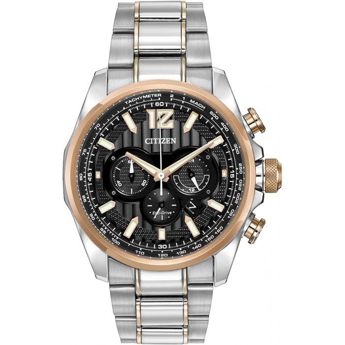 Citizen Watch SHADOWHAWK men's quartz Watch with black Dial chronograph Display and Two tone stainless steel plated Bracelet CA4176-55E