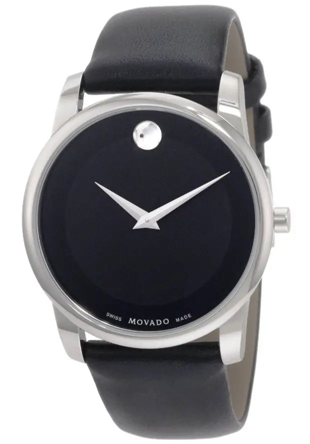 Movado Men's 40mm Black Leather Band Steel Case S. Sapphire Quartz Analog Watch 606502