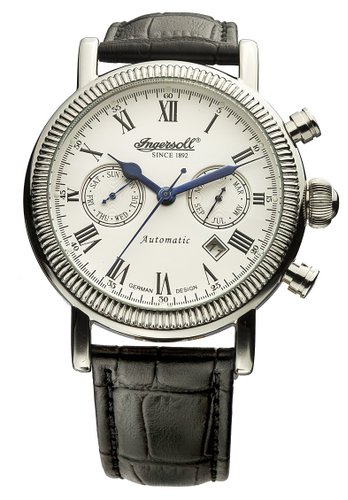 Ingersoll Unisex Automatic Watch with White Dial Analogue Display and Black Leather Strap IN1828WHR