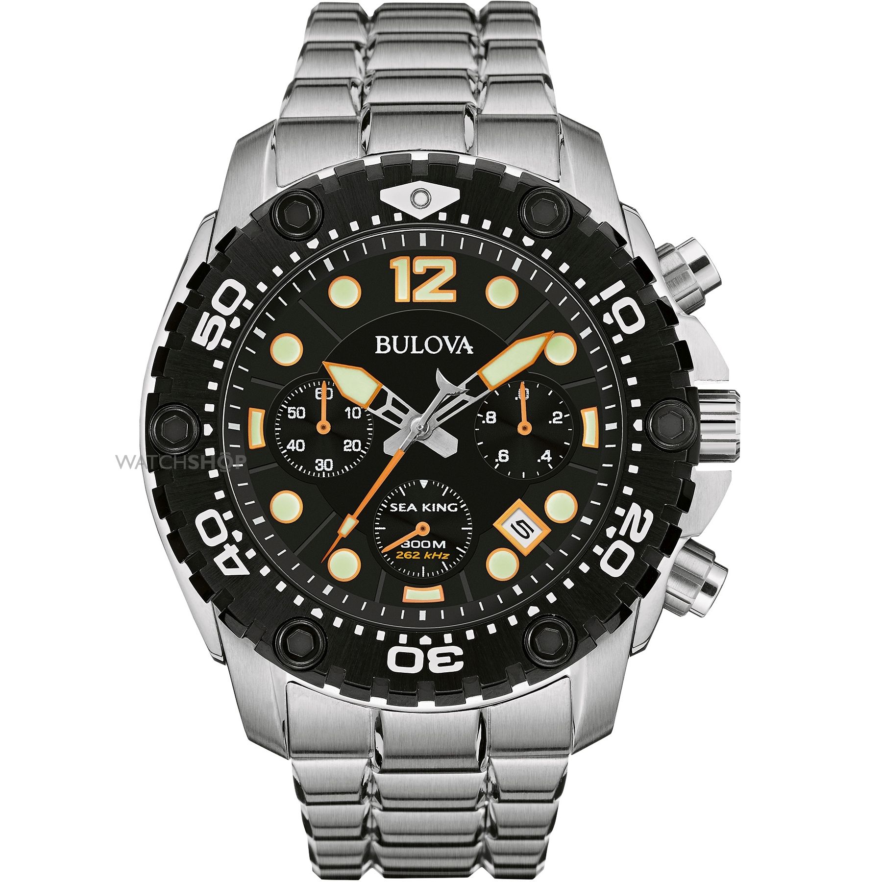 Bulova Sea King Men's UHF Watch with Black Dial Analogue Display and Silver Stainless Steel Bracelet 98B244
