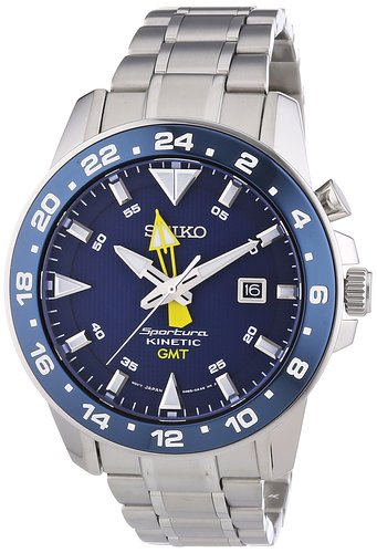 Seiko Men's Watch XL Analogue GMT Sportura Kinetic SUN017P1 Stainless Steel