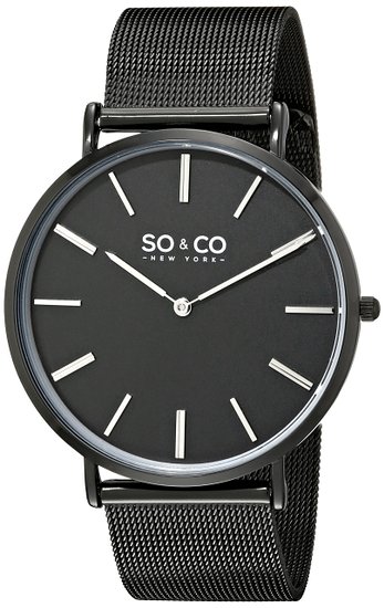 So & Co New York Madison Men's Quartz Watch with Black Dial Analogue Display and Black Stainless Steel Bracelet 5102.3