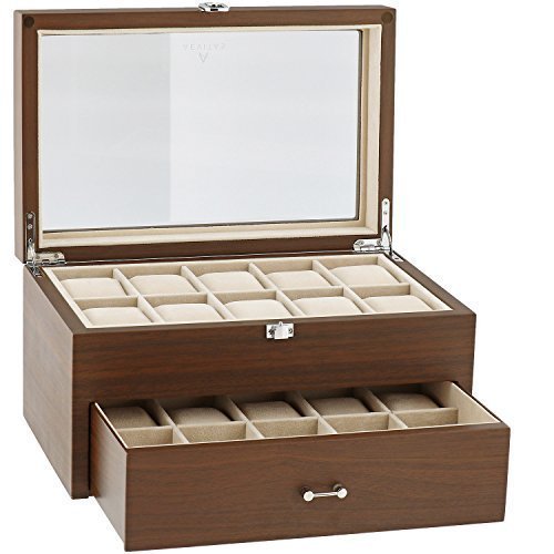 Natural Walnut Watch Collectors Box with Drawer for 20 Wrist watches by Aevitas