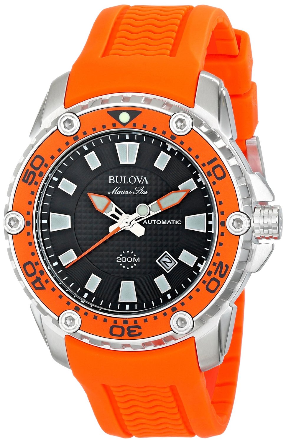 Bulova Marine Star Quality Watch 98B207 Orange Dive Watch