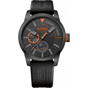 hugo boss mens watch black and orange