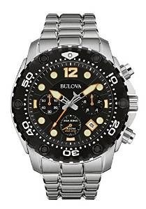 Bulova Sea King Men's UHF Watch with Black Dial Analogue Display and Silver Stainless Steel Bracelet 98B244