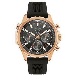 Bulova Marine Star Men's Quartz Watch with Grey Dial Chronograph Display and Black Rubber Strap 97B153