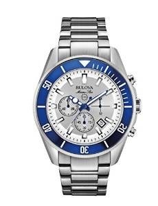 Bulova Marine Star Men's Quartz Watch with Silver Dial Analogue Display and Silver Stainless Steel Bracelet 98B204