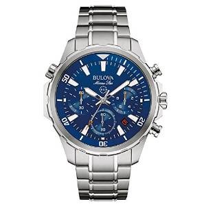Bulova Marine Star Men's Quartz Watch with Blue Dial Chronograph Display and Silver Stainless Steel Bracelet 96B256
