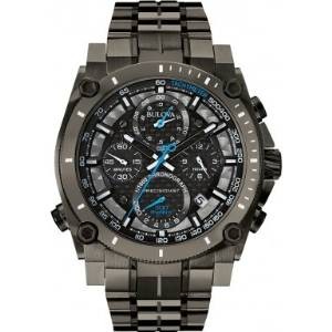Bulova Precisionist Men's Quartz Watch with Black Dial Chronograph Display and Grey Stainless Steel Bracelet 98G229
