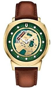 Bulova Accutron II Men's UHF Watch with Green Dial Analogue Display and Brown Leather Strap 97A110