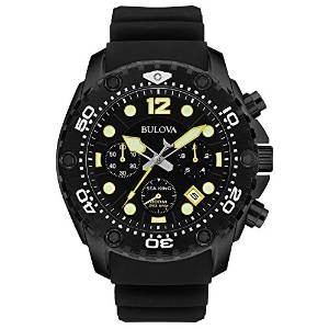 Bulova Sea King Men's UHF Watch with Black Dial Analogue Display and Black Rubber Strap 98B243