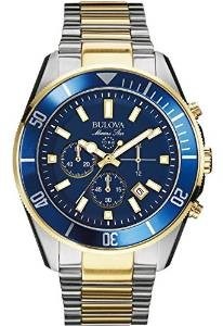 Bulova Marine Star Men's Quartz Watch with Blue Dial Analogue Display and Gold/Silver Ion-Plated Bracelet 98B230