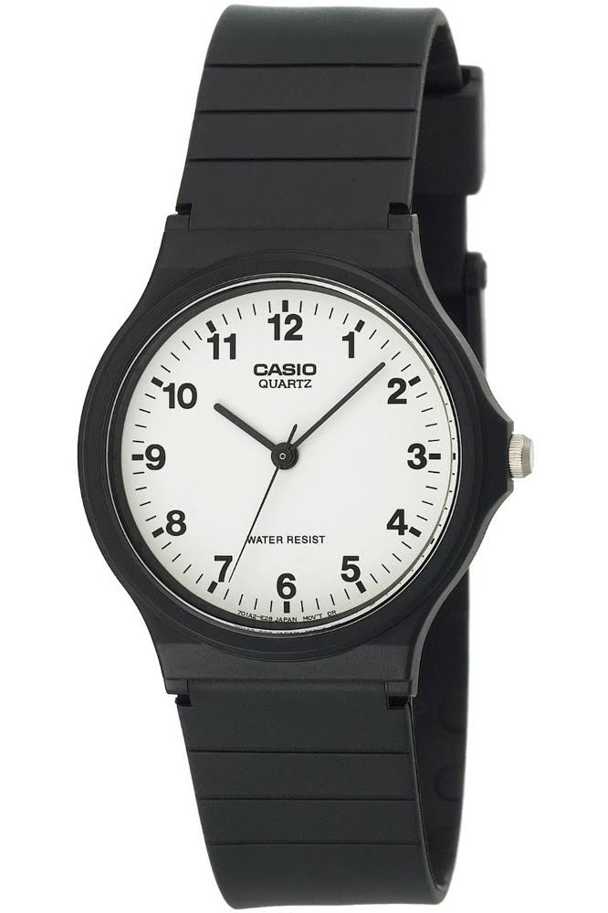 Casio Unisex Quartz Watch with White Dial Analogue Display and Black Resin Strap MQ24/7B