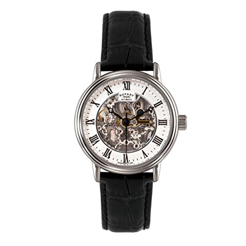 Rotary Men's Automatic Watch with White Dial Analogue Display and Black Leather Strap GS00308/21