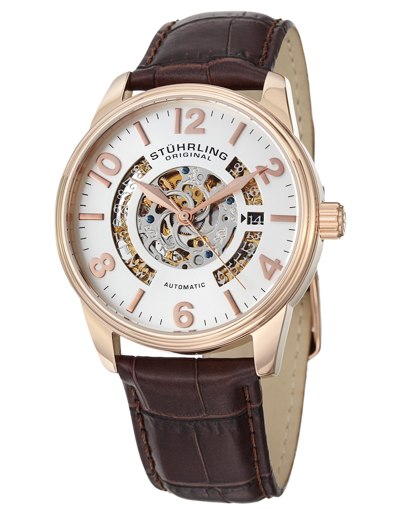 Stuhrling Original Legacy Men's Automatic Watch with Silver Dial Analogue Display and Brown Leather Strap 649.02