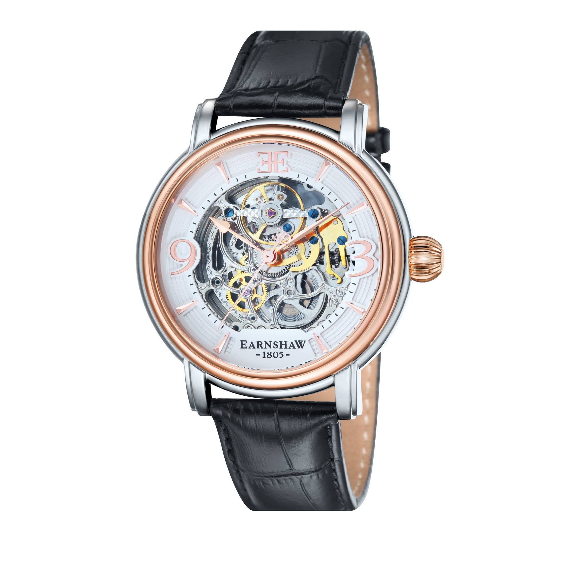 Thomas Earnshaw Longcase Men's Automatic Watch with White Dial Analogue Display and Black Leather Strap ES-8011-06