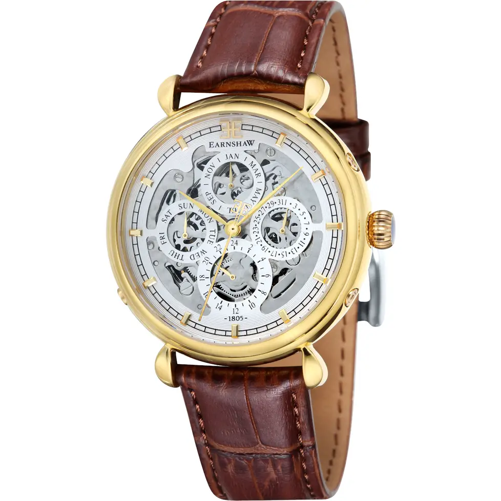 Thomas Earnshaw Grand Calendar Men's Automatic Watch with White Dial Analogue Display and Brown Leather Strap ES-8043-03
