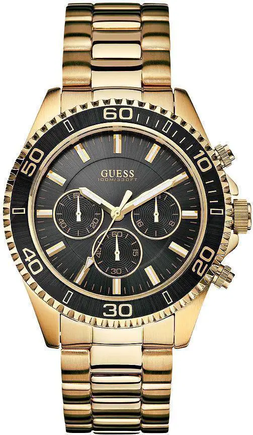 Guess Men's 45mm Chronograph Gold Tone Steel Bracelet Acrylic Date Watch U0170G2