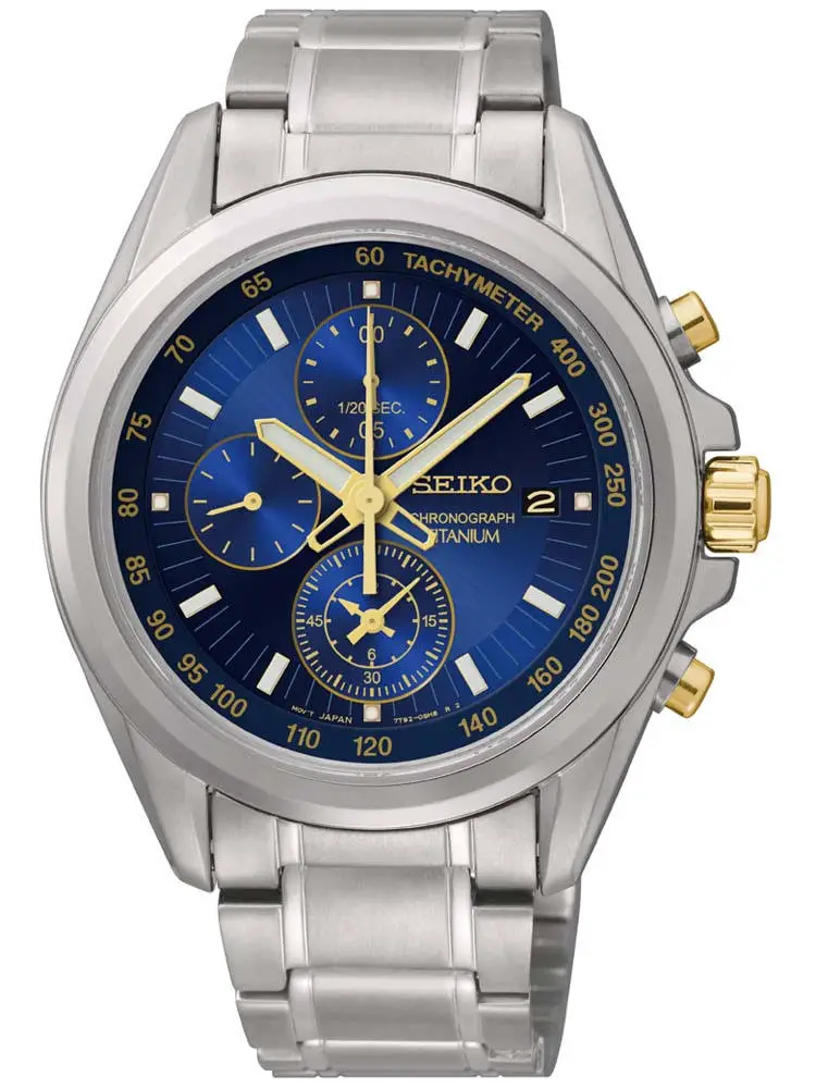 Seiko Men's SNDE59P1 Chronograph Watch Titanium Bracelet Blue Dial Watch
