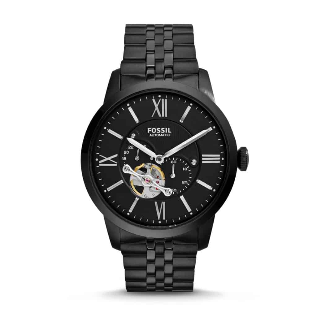 Fossil black automatic skeleton watch ME3062