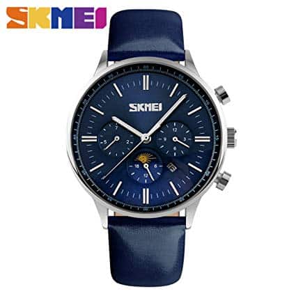 SKMEI Men's Quartz Watch Luxury Watches Relogio Masculino Fashion Casual Blue Genuine Leather Waterproof Mens 