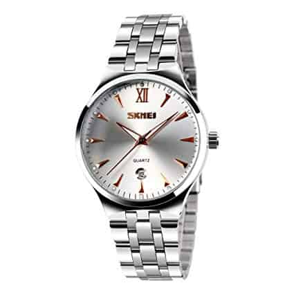 Skmei Men Women Wristwatch Stainless Steel Watch Fashion Bushiness Luminous Offical Silver 30 M Water Resistant with Unique Buckle